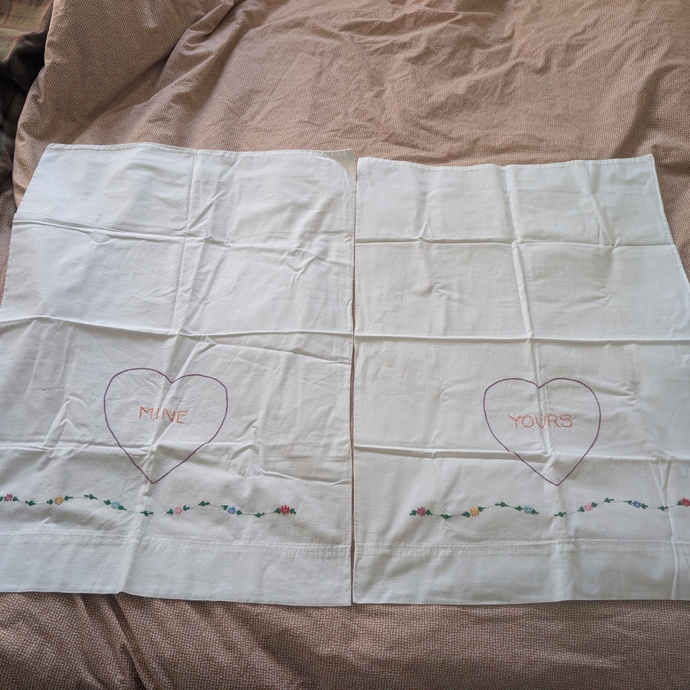 Embroidered Pillowcases with Heart Design